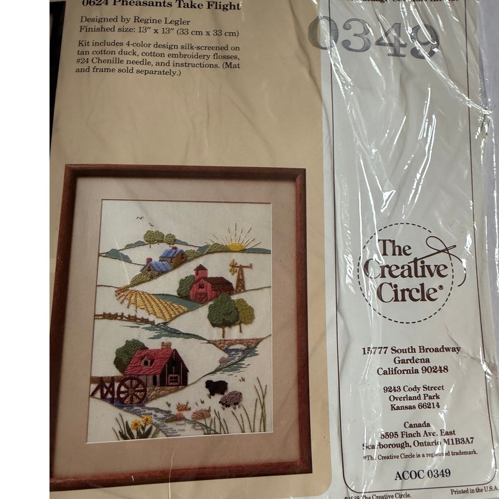 VTG The Creative Circle Country Hills Embroidery Kit Farm Barn Sheep Landcape